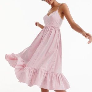 J. Crew Red and White Striped Ruched Dress